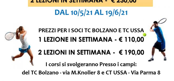 Al via i corsi di tennis per adulti